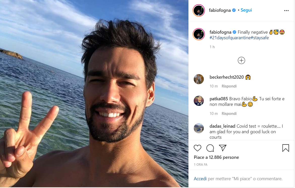 Fognini Su Instagram Finalmente Negativo