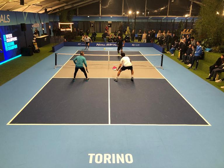 Un momento della finale di doppio maschile del Master Nazionale 2024 - Road to Torino di doppio misto di pickleballal Fan Village delle Nitto Atp Finals